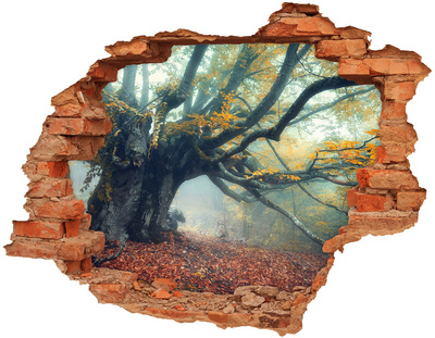 Adesivo effetto buco nel muro La foresta incantata nel suo manto autunnale