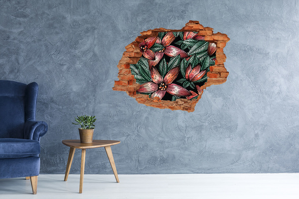 Adesivo murale buco 3D Un motivo floreale su uno sfondo di muro danneggiato