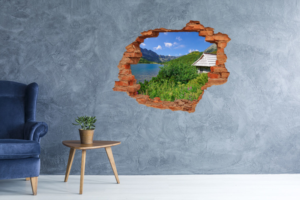 Adesivo murale buco 3D Paesaggio montano con lago