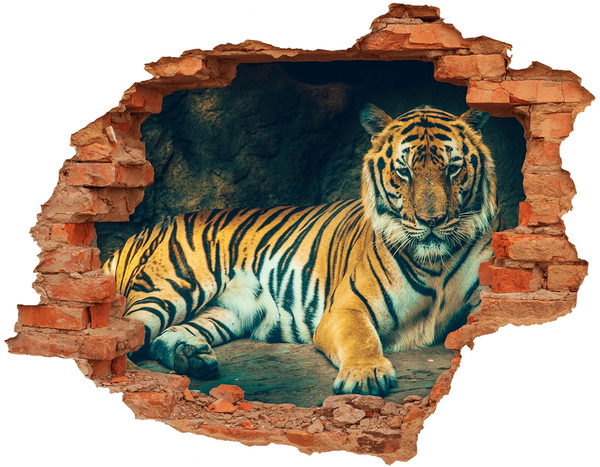 Adesivo murale buco 3D La tigre nel buco nel muro