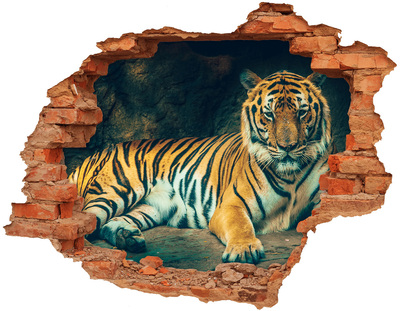 Adesivo murale buco 3D La tigre nel buco nel muro