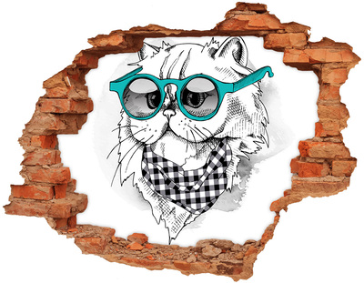 Adesivo murale buco 3D Gatto elegante con gli occhiali