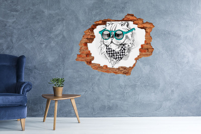 Adesivo murale buco 3D Gatto elegante con gli occhiali