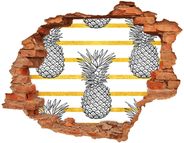 Adesivo con buco sbrecciato Ananas su sfondo a strisce dorate