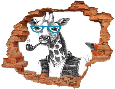 Adesivo murale buco 3D Giraffa con occhiali e pipa