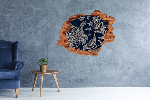 Adesivo murale buco 3D Un uccello sullo sfondo della vegetazione