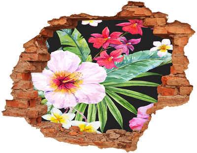 Adesivo murale buco 3D Paradiso tropicale con fiori
