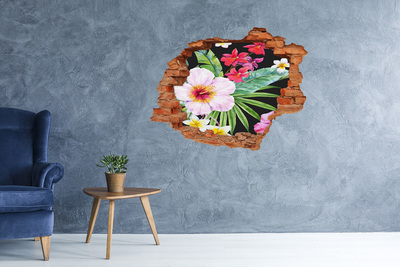 Adesivo murale buco 3D Paradiso tropicale con fiori