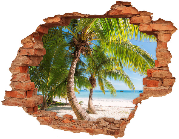 Adesivo murale buco 3D Spiaggia tropicale con palme
