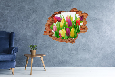Adesivo murale buco 3D Un paradiso di fiori con tulipani