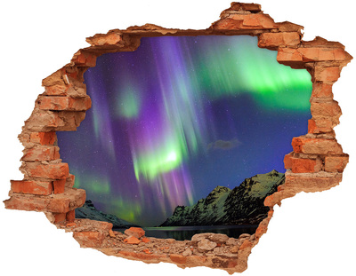 Adesivo effetto buco nel muro Aurora boreale sulle montagne