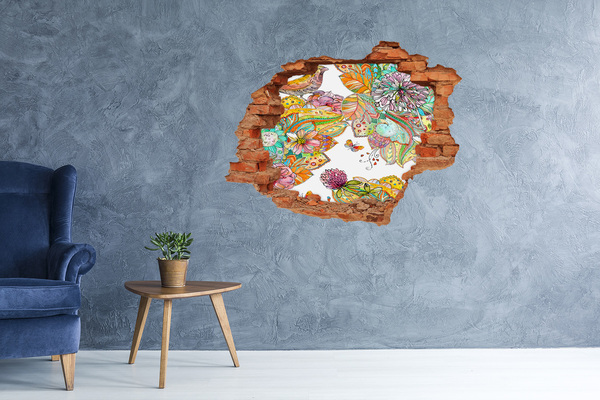 Adesivo con buco sbrecciato Un paradiso floreale dietro le mura