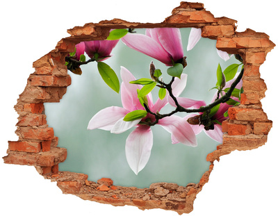 Adesivo con buco sbrecciato Fiori di magnolia in un muro danneggiato