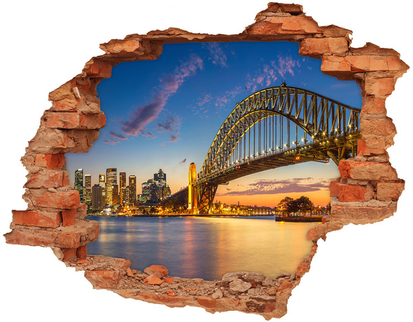 Adesivo effetto buco nel muro Il ponte di Sydney al tramonto