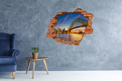 Adesivo effetto buco nel muro Il ponte di Sydney al tramonto
