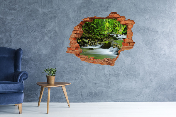 Adesivo murale buco 3D Cascata nella foresta tropicale