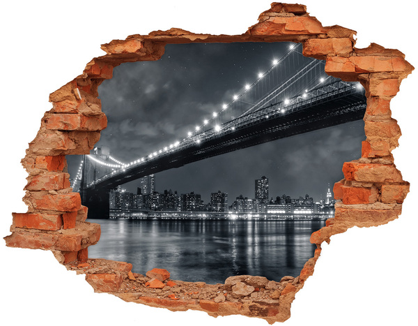 Adesivo effetto buco nel muro Ponte di Brooklyn di notte
