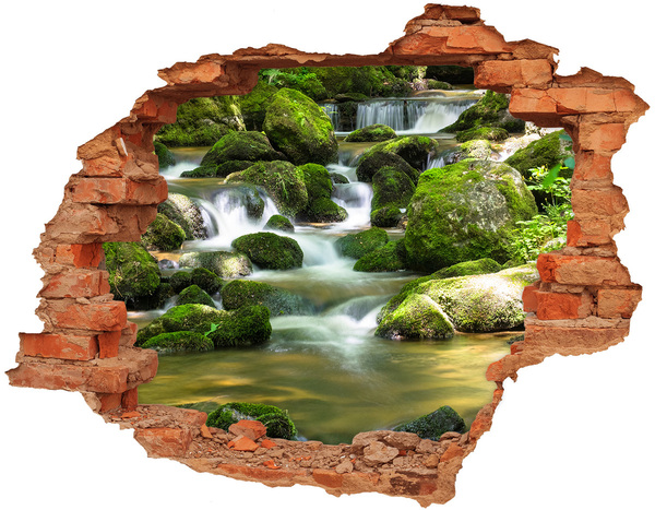 Adesivo murale buco 3D Cascata nella verde foresta