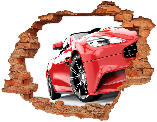 Adesivo murale buco 3D Auto sportiva rossa dietro il buco nel muro