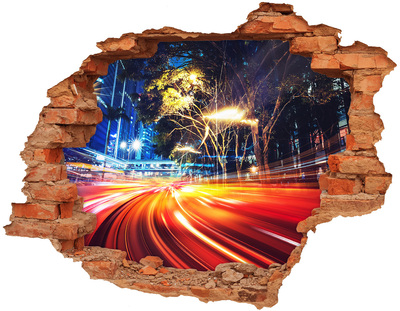 Adesivo murale buco 3D Una città in movimento di notte