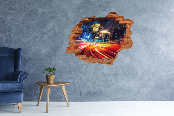 Adesivo murale buco 3D Una città in movimento di notte