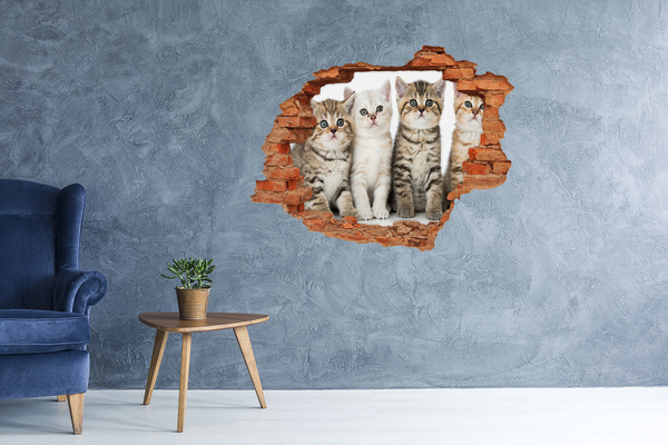 Adesivo murale buco 3D Il trio di gatti dietro il buco nel muro