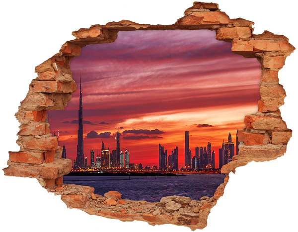Adesivo effetto buco nel muro Tramonto su Dubai