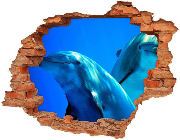 Adesivo murale buco 3D Delfini nell'oceano