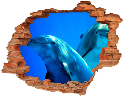 Adesivo murale buco 3D Delfini nell'oceano