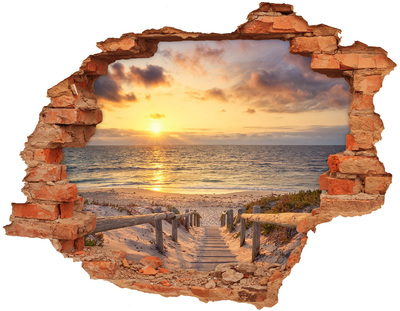 Adesivo murale buco 3D Tramonto sulla spiaggia