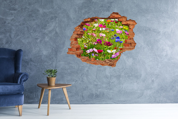 Adesivo murale buco 3D Un paradiso di fiori dietro il muro