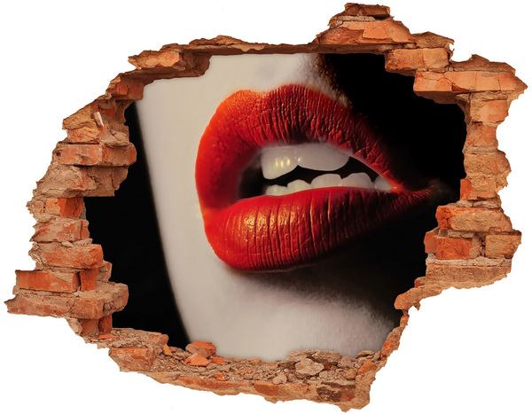 Adesivo murale buco 3D Labbra con rossetto rosso