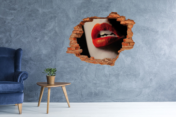 Adesivo murale buco 3D Labbra con rossetto rosso