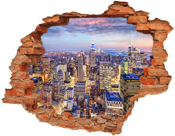 Adesivo murale buco 3D Lo skyline di New York di notte