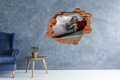 Adesivo con buco sbrecciato Auto da corsa in azione