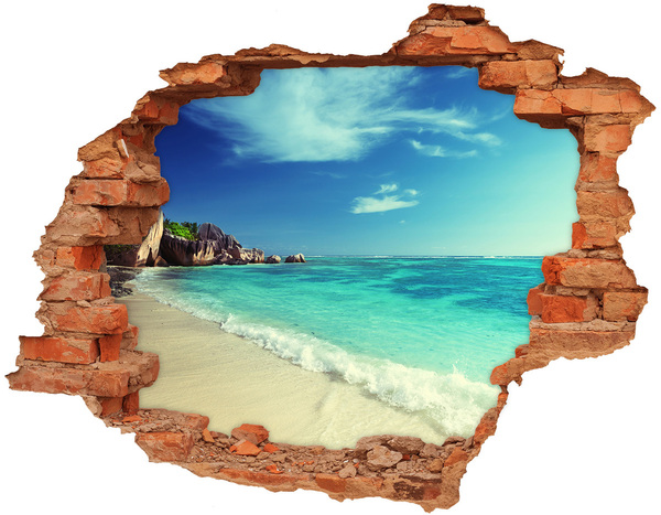 Adesivo murale buco 3D Spiaggia caraibica vista attraverso un buco nel muro