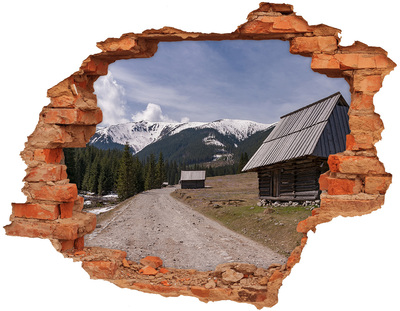 Adesivo murale buco 3D Paesaggio montano con capanne