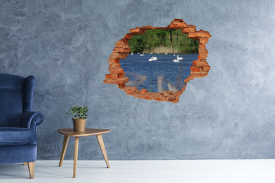 Adesivo murale buco 3D Lago con i cigni