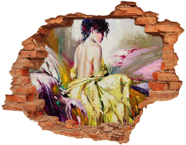 Adesivo murale buco 3D Donna in abito giallo