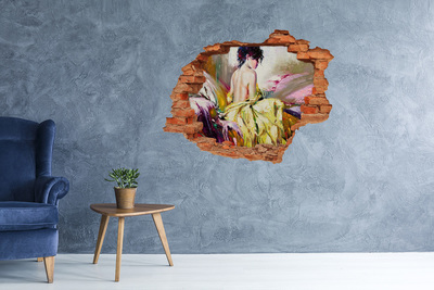 Adesivo murale buco 3D Donna in abito giallo