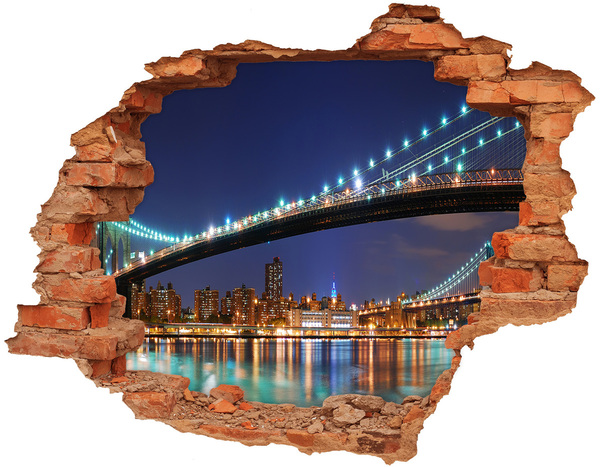 Adesivo effetto buco nel muro Ponte di Brooklyn di notte