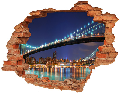 Adesivo effetto buco nel muro Ponte di Brooklyn di notte