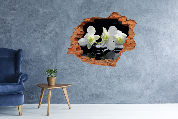 Adesivo murale buco 3D Fiori e pietre in stile zen