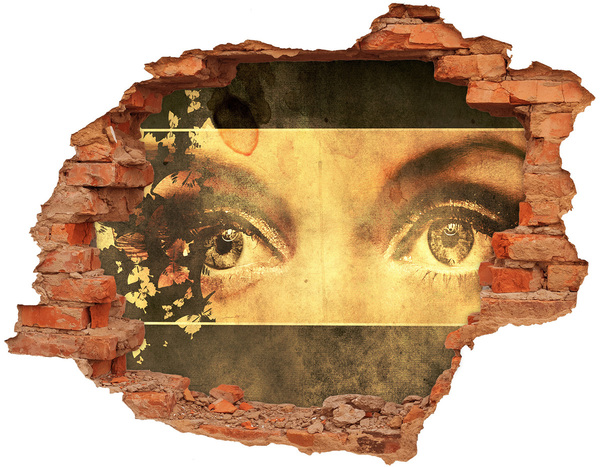 Adesivo con buco sbrecciato Occhi da dietro il muro
