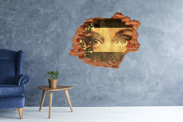 Adesivo con buco sbrecciato Occhi da dietro il muro