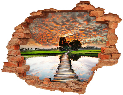 Adesivo murale buco 3D Tramonto sullo stagno