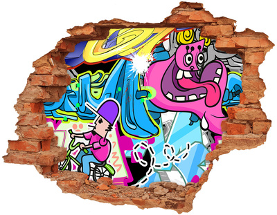 Adesivo effetto buco nel muro Un murale colorato con figure e graffiti