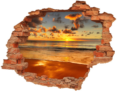 Adesivo murale buco 3D Tramonto sull'oceano