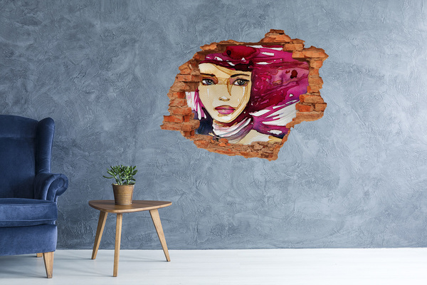 Adesivo murale buco 3D Ritratto con dettagli rosa