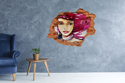 Adesivo murale buco 3D Ritratto con dettagli rosa